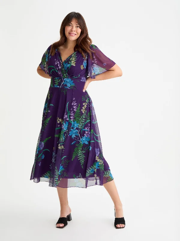 Early Access ruched dressVictoria Purple Green Blue Angel Sleeve Mesh Long Midi Dress