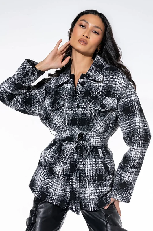 Weekend Flash Sale oversized trench coatFRONT TIE WRAP PLAID JACKET