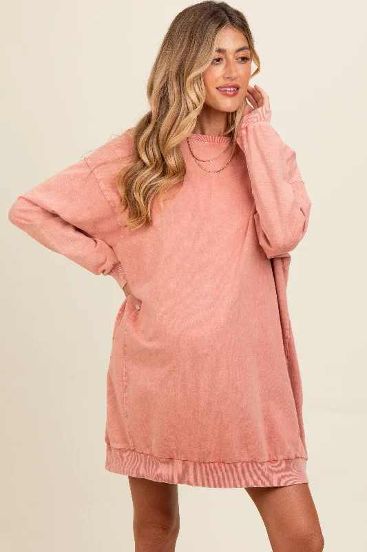 Price Cut fitted cocktail dressSalmon Mineral Wash Maternity Sweatshirt Dress