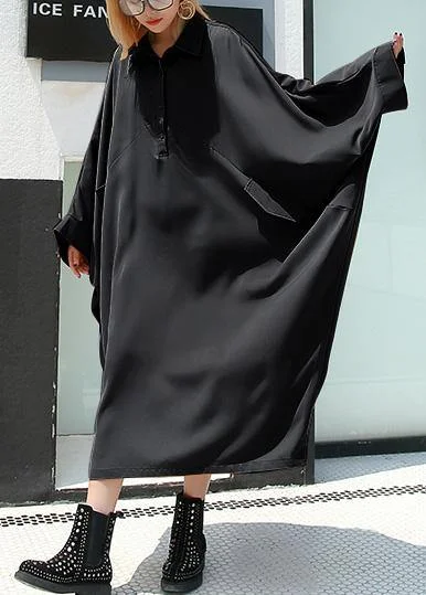 Deal of the Week chic wrap dressLoose black cotton Tunic lapel collar long summer Dresses