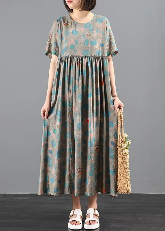 Exclusive Savings evening dressChic o neck Extra large hem summer Tutorials green print Traveling Dresses