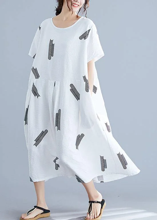 Online Only trendy mini dressNatural Cinched cotton Long Shirts Wardrobes white prints Dress summer
