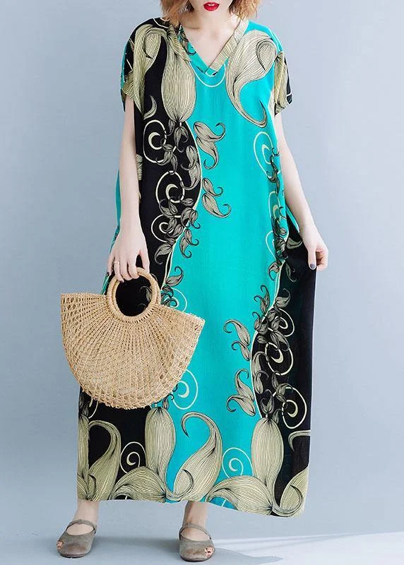 Last Chance pleated dressWomen v neck cotton summer dresses Catwalk green print cotton robes Dress Last Chance pleated dressWomen v neck cotton summer dresses Catwalk green print cotton robes Dress