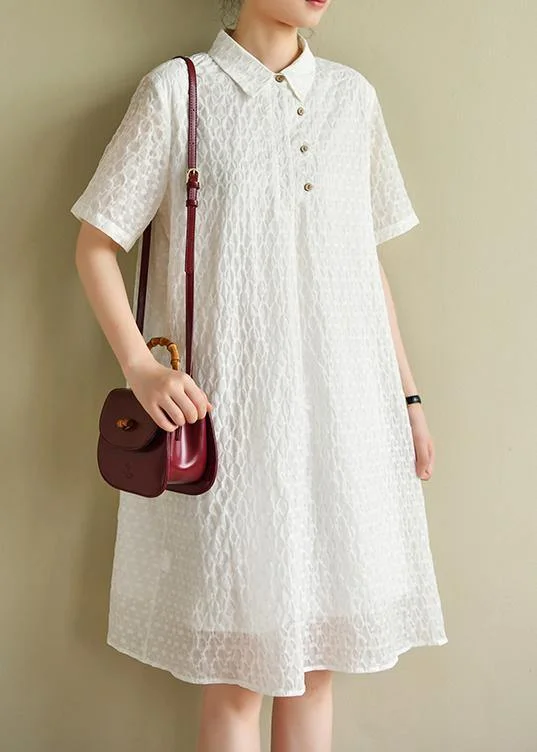 Limited Availability knit dressChic lapel summer quilting dresses Inspiration white dotted Dress