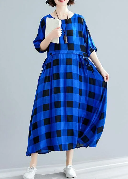 Get It Before It’s Gone boho-chic dressItalian tie waist cotton clothes Women Outfits blue plaid Maxi Dresses summer