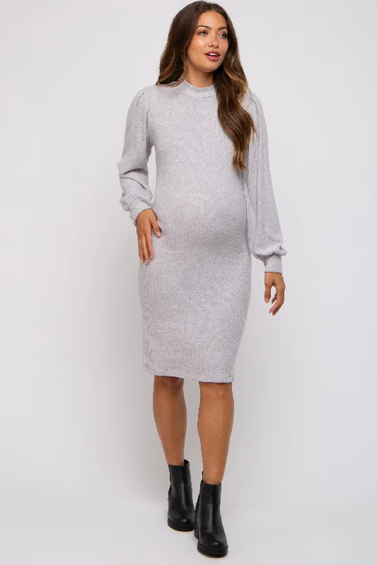 Don't Miss casual dressHeather Grey Ribbed Long Sleeve Mock Neck Maternity Dress