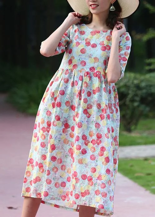 Amazing Deals evening dressBohemian red prints cotton linen dress short sleeve long summer Dresses