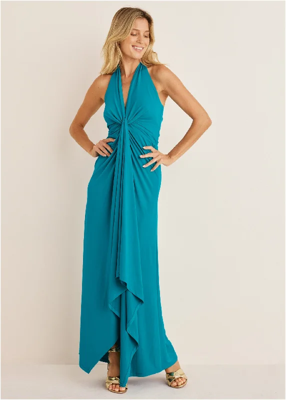 Exclusive Savings vintage dressPlunging Knot Maxi Dress - Teal