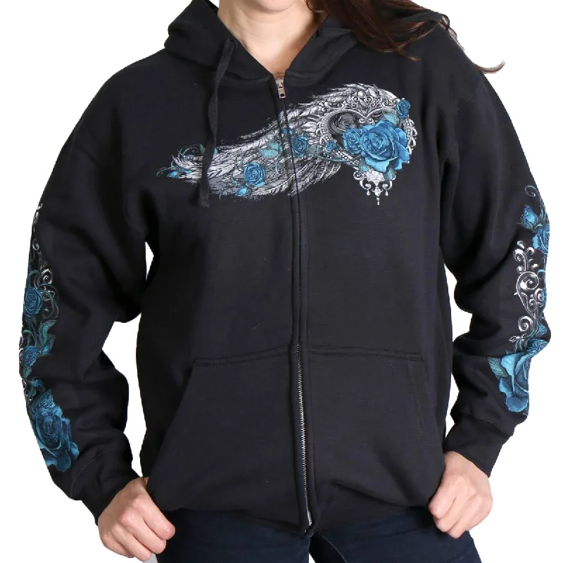Daily Specials Hot Leathers GLZ4345 Women's 'Angel Roses' Zip Up Hooded Black Sweat Shirt