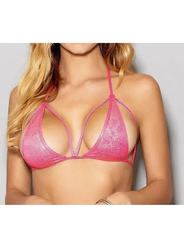 Sale Event Escante 2088 Blacklight Enhanced Strappy Triangle Top. Pink, White, One Size