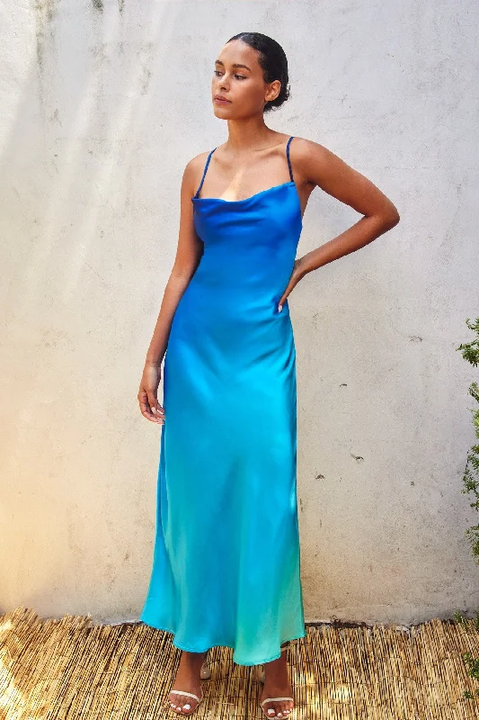 Super Bargain silk dressBlue Ombre Criss Cross Back Maxi Dress