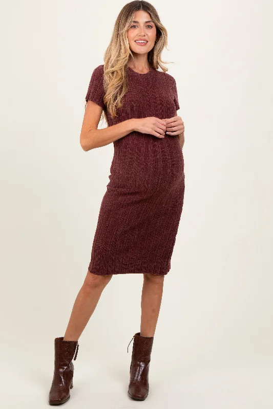 Seasonal Sale summer dressBrown Chenille Knit Short Sleeve Maternity Sweater Dress