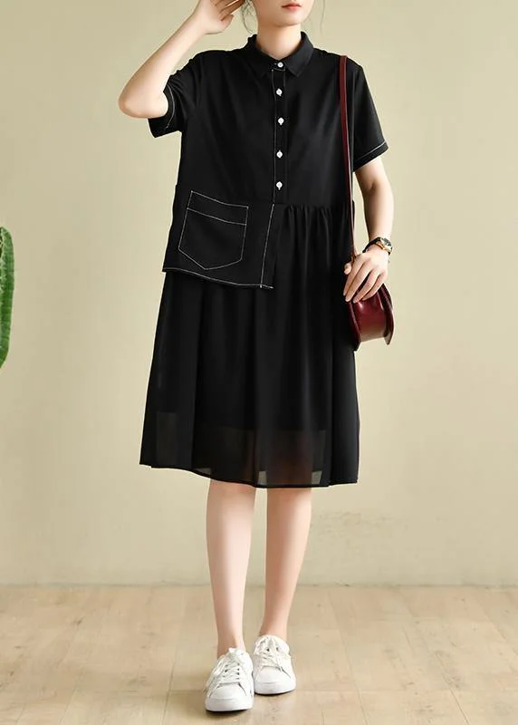 Exclusive Savings elegant evening dressElegant lapel patchwork tunics for women Wardrobes black Dress