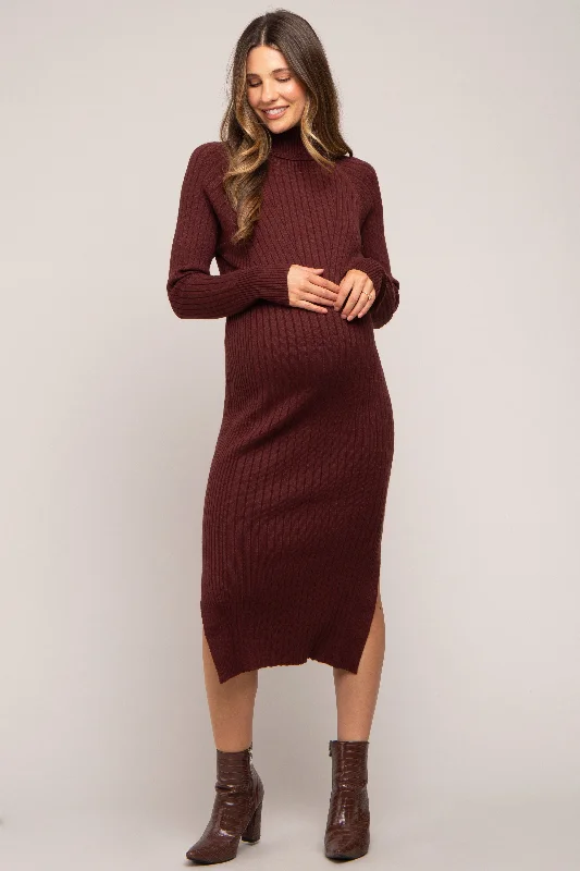 Act Fast chic wrap dressBrown Long Sleeve Turtleneck Maternity Sweater Dress