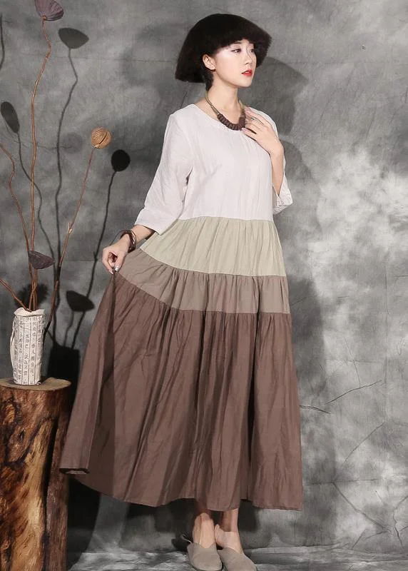 Extra Discounts lace-up dressFrench beige big hem cotton clothes bracelet sleeved Art summer Dresses