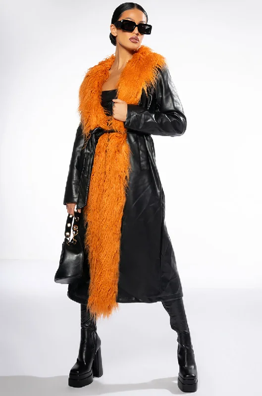 New Deals trendy jacketAZALEA WANG YAZ PLEATHER TRENCH WITH FAUX FUR
