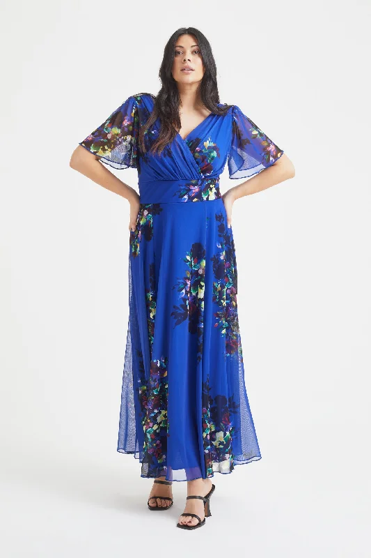Online Exclusive backless dressIsabelle Blue Multi Floral Float Sleeve Maxi Dress