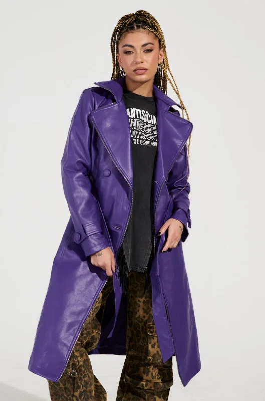 Big Savings cold weather coatSANDO ZIPPER TRIM TRENCH IN PURPLE