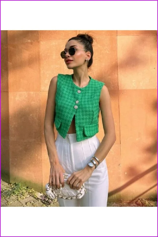 Weekend Special Summer New Green Crew Neck Vest Top