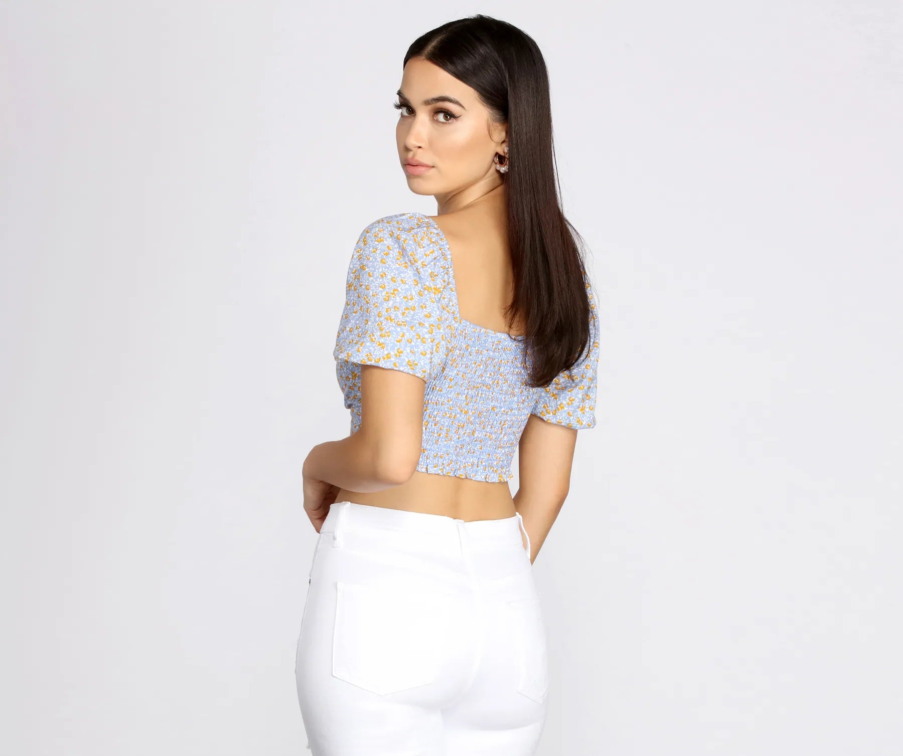 Hot Deal Spring Affair Puff Sleeve Crop Top