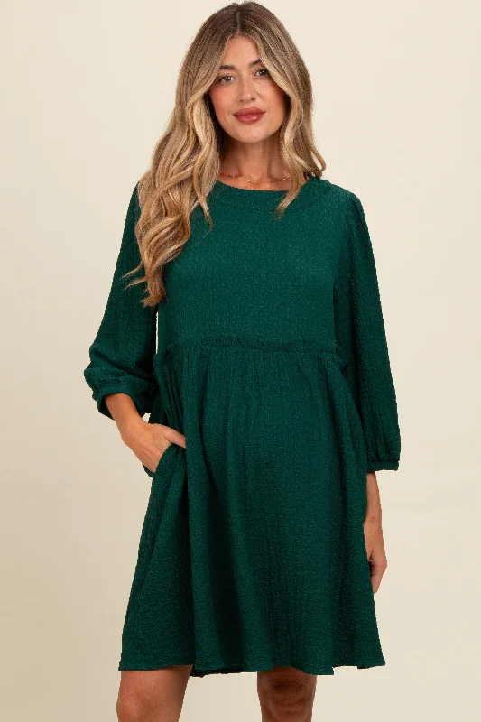 Big Savings evening dressForest Green Knit Ruffle Trim Maternity Dress