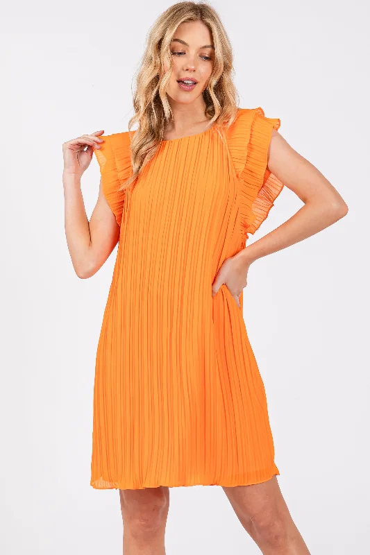 The Best Prices evening dressOrange Flutter Sleeve Pleated Chiffon Mini Dress