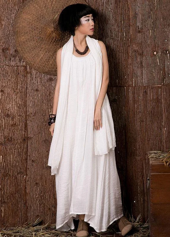Price Break layered dressNatural white linen outfit sleeveless Dresses summer Dresses