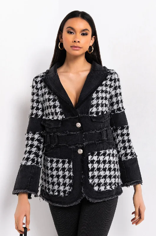 The Best Prices stylish peacoatJUST GIMME THE LIGHT HOUNDSTOOTH PUFFER COAT