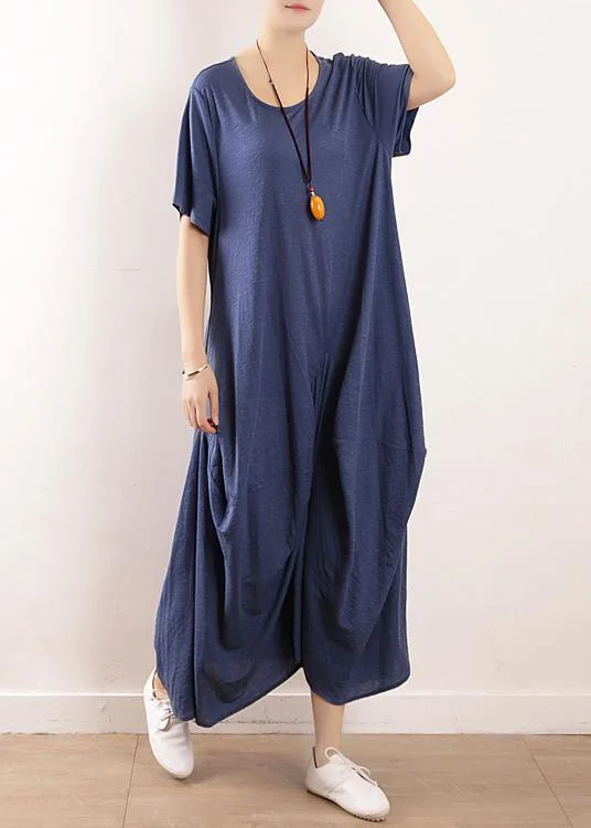 Instant Discount A-line dressDIY blue asymmetric design linen dress asymmetric Traveling summer Dresses
