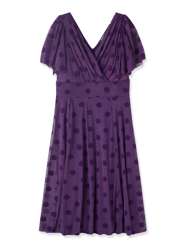 Inventory Reduction boho dressVictoria Purple Velvet Flock Angel Sleeve Mesh Long Midi Dress