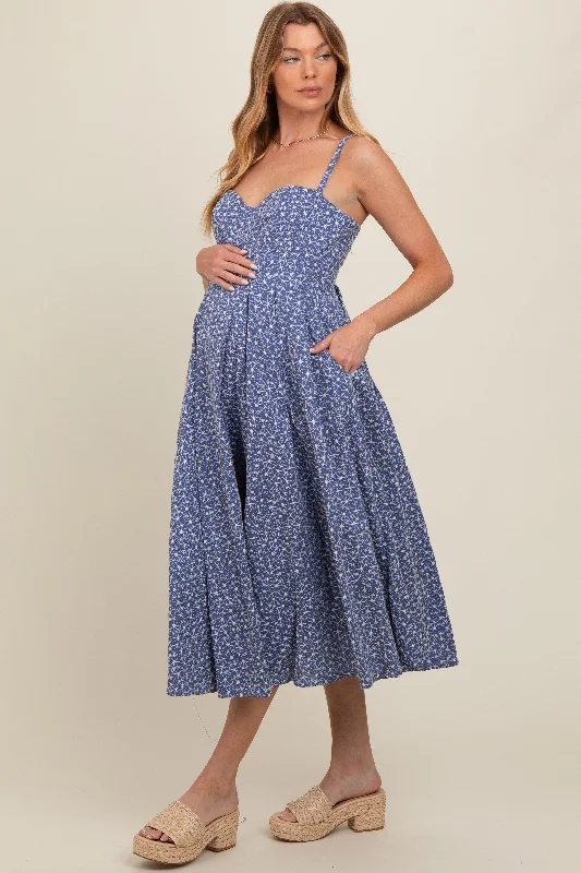 Incredible Offers one-shoulder dressPeriwinkle Floral Embroidered Maternity Maxi Dress