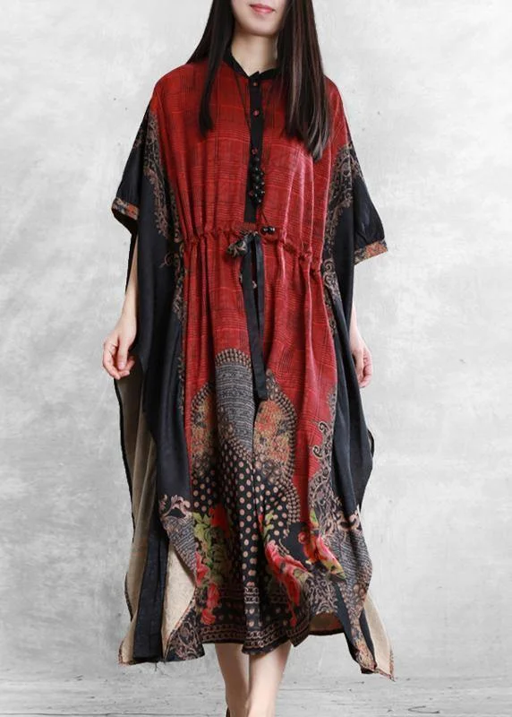 Customer Appreciation Sale long-sleeve floral dressClassy red print clothes Women drawstring asymmetric Maxi Dress