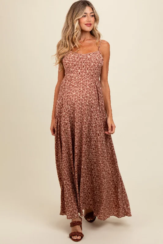 Don't Wait vintage-inspired dressMauve Floral Cutout Tie Back Maternity Maxi Dress