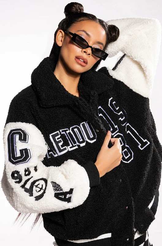 Flash Deals outdoor adventure coatSOLO BEAR TEDDY VARSITY JACKET