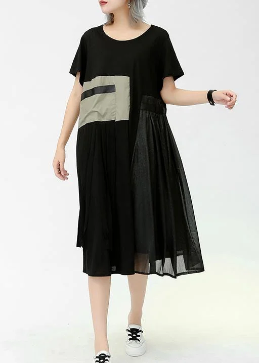 Price Rollback denim dressFrench gray green cotton quilting clothes o neck patchwork pockets long summer Dresses
