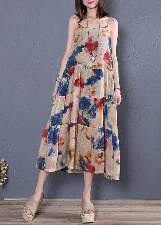 Exclusive Savings floral midi dressDIY navy print cotton dress Spaghetti Strap patchwork A Line summer Dress
