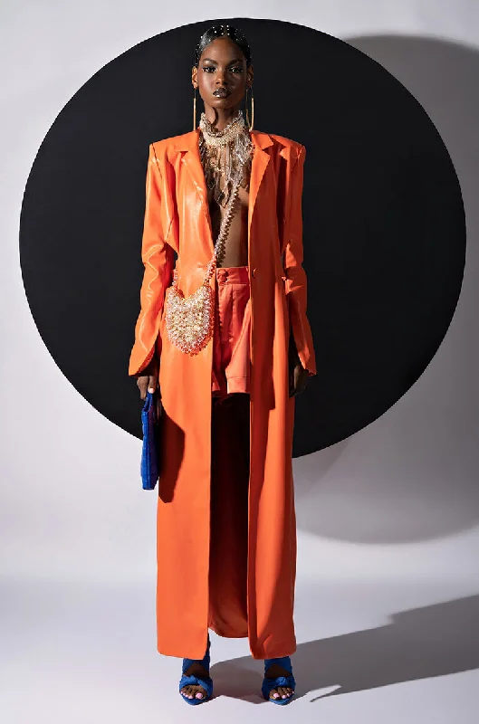 Reduced Prices trendy jacketMORE LIFE ORANGE CUT OUT PLEATHER TRENCH