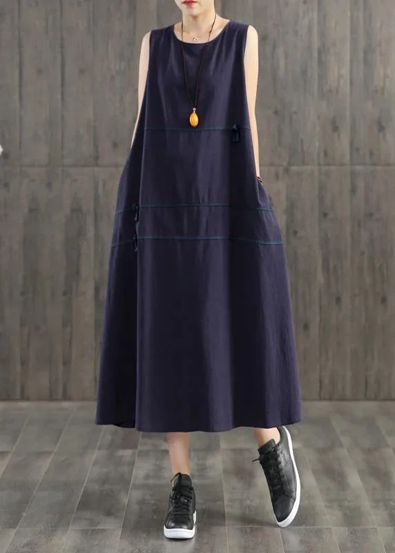 Today’s Deal party-ready dressHandmade linen quilting dresses Korea Pure Color Appliques Sleeveless Dress For Women