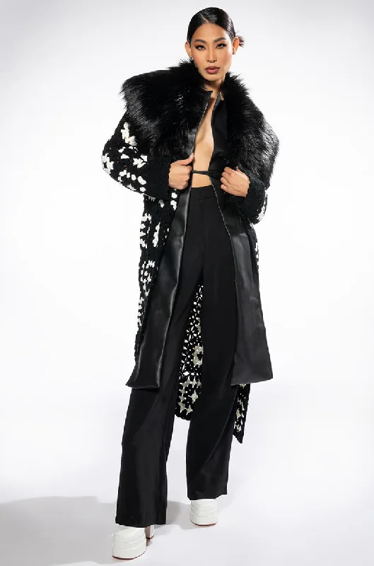 Grand Opening Sale raincoatHAYAO HAND KNIT CROCHET TRENCH WITH FAUX FUR COLLAR