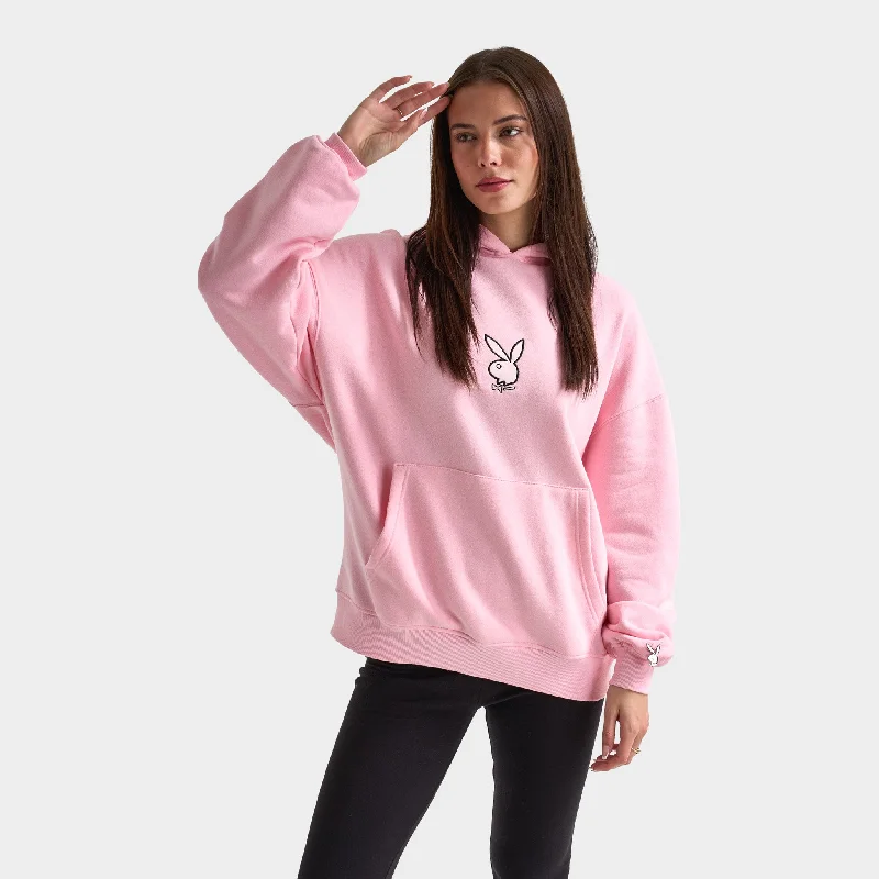 Big Savings Playboy Script Oversized Graphic Hoodie / Pink