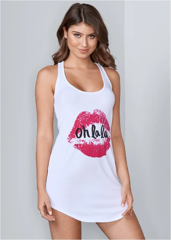Price Fest trendy wrap dressLace Back Nightgown - White