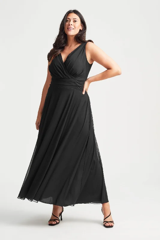 Act Fast chic wrap dressNancy Marilyn Solid Black Mesh Maxi Dress