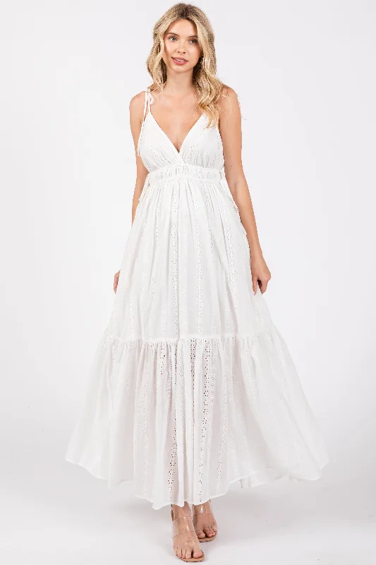 Big Discounts stylish party dressIvory Floral Eyelet Shoulder Tie Dress