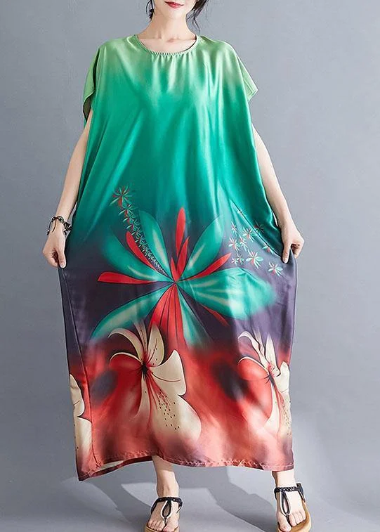 Limited Time Offer lace dressBeautiful Batwing Sleeve Wardrobes pattern green prints Maxi Dresses summer