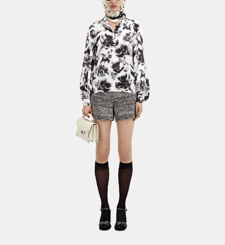 Discount Mania Printed Top With Buttoning | Women | Black x White