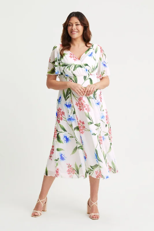Buy Now chic slip dressVictoria Ivory Pink Blue Angel Sleeve Mesh Midi Dress