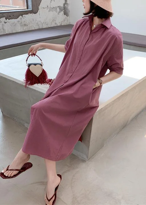 Lowest Price casual knit dressFrench purple cotton dresses lapel collar Maxi summer Dresses