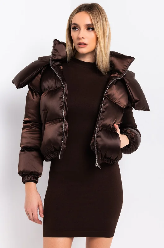 Deal Mania cozy wool-blend coatAZALEA WANG CHOCOLATE SATIN PUFFER