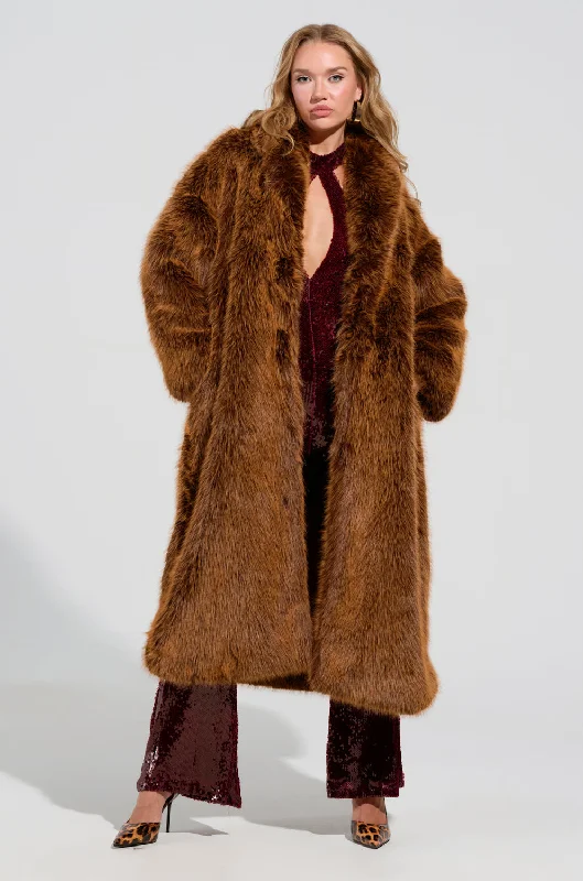 Buy Now casual coatDAYANNE FAUX FUR TRENCH IN BROWN