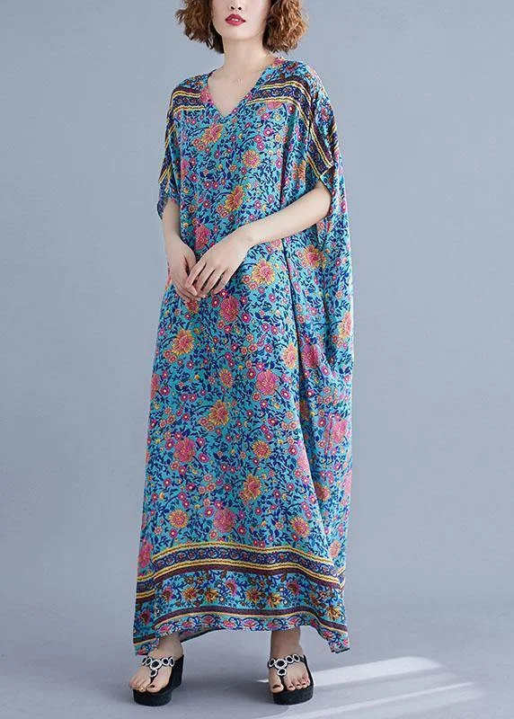 Take Advantage long sleeve dressBohemian v neck pockets cotton summer tunic pattern Photography blue print long Dress